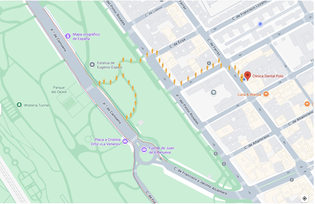 Imagen del mapa para aparcar cerca de la clínica